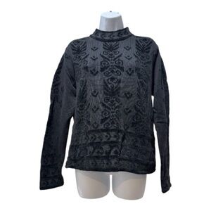 Talbots Size L Black Jacquard Knit Mock Neck Sweater